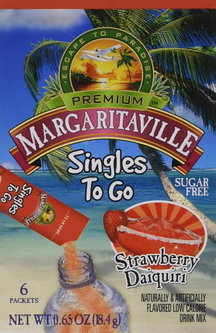 4 x Margaritaville, Singles To Go Water Drink Mix Flavored NonAlcoholic Powder Sticks 6 Count, Strawberry Daiquiri, 0.63 Ounce (EXP 02/28/27)