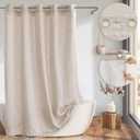 Farmhouse Shower Curtain with Snap-in Liner, No Hooks Needed,Boho Fabric Shower Curtains with Tassels for Rustic Neutral Bathroom Decor with Magnets, Water Repellent&Machine Washable, Linen, 71x74Inch