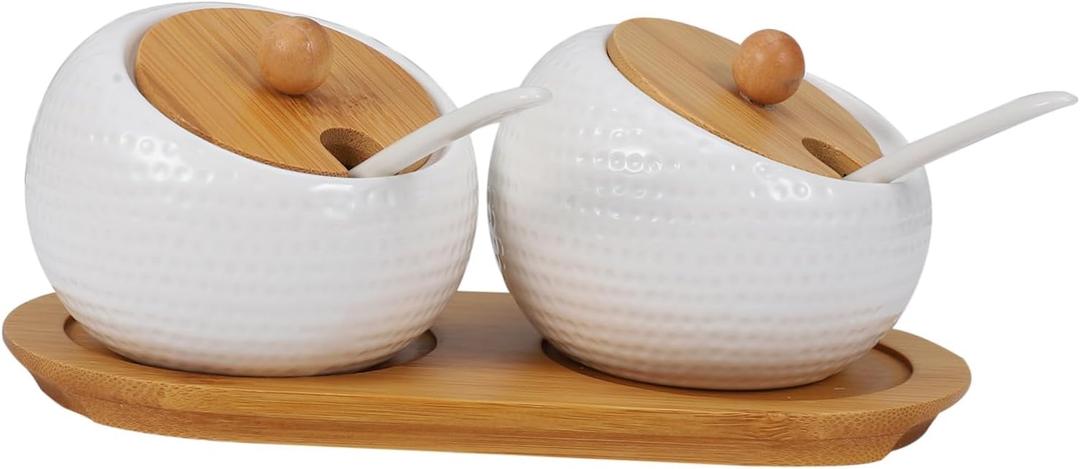 Ceramic Spice Jar Set Condiment Jars Lids Salt Kitchen Storage Containers