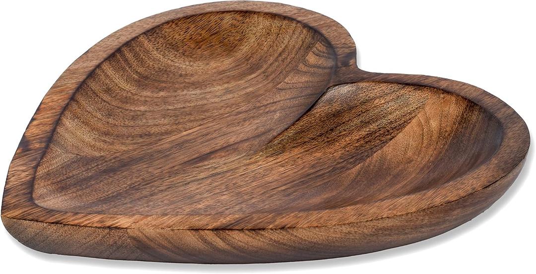 EDHAS Mango Wood Heart Curved Shaped Decorative Bowl for Table Centerpieces Home Party Wedding Dcor (10" x 10" x 1.5")