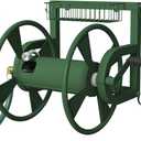 Outdoor Wall Mounted Hose Reel with Hook, Garden Heavy-Duty Water Hose Holder Winder with 3.9 ft Leader Hose, Brass Fitting and Storage Basket for Yard, Holds 125 Ft of 5/8-Inch Hose, Green