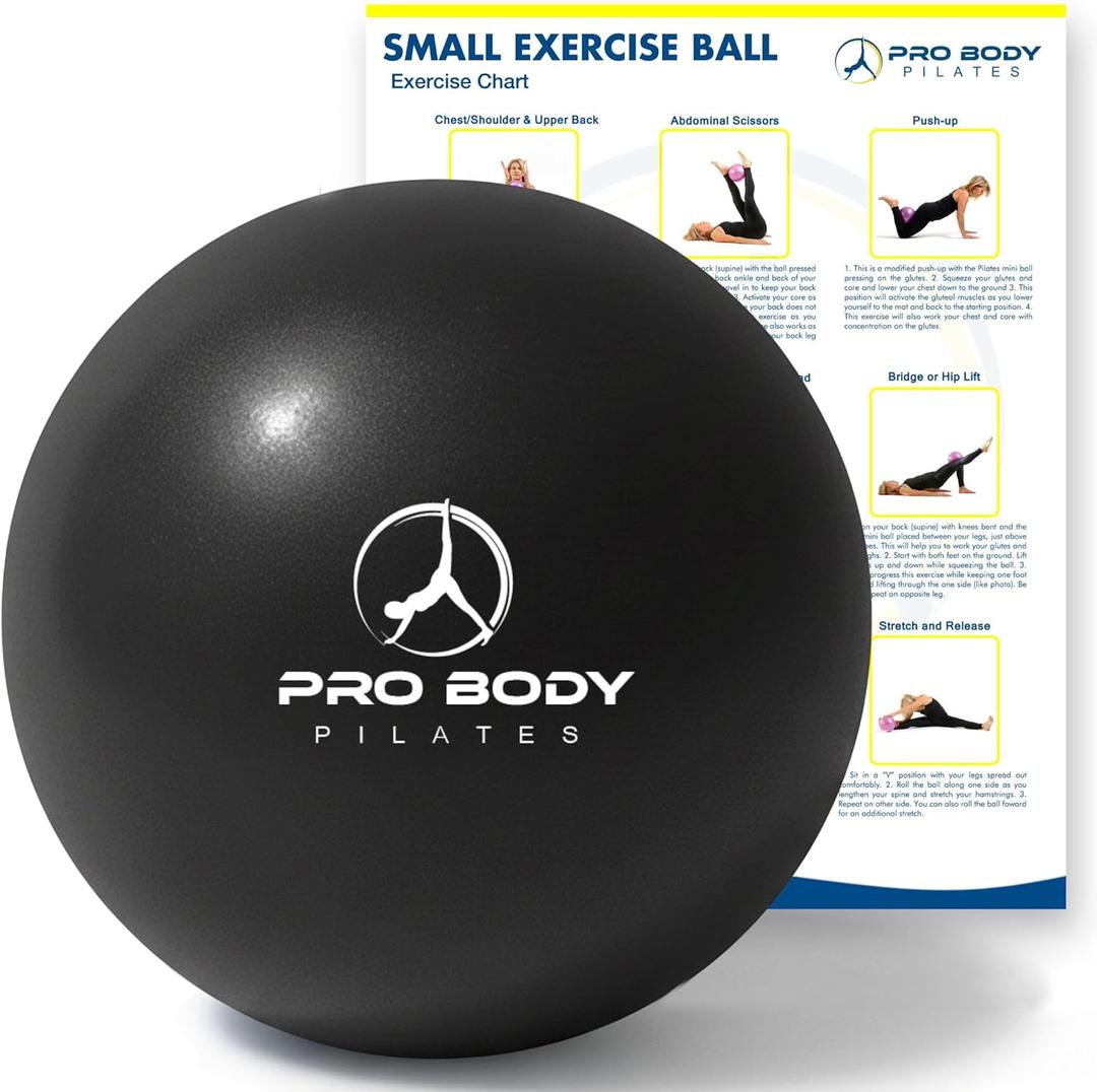 ProBody Pilates Small Exercise Ball - 9 Inch Workout Ball for Stability, Barre, Yoga, Core & Physical Therapy, Home Gym & Office Use (Black)