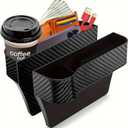 2 Pack Car Seat Gap Filler Organizer, Auto Console Side Extra Storage Boxes, Automotive Front Seat Storage with Cup Holder, Seat Side Storage - Passenger Side&Driver SideCarbon Fiber Pattern