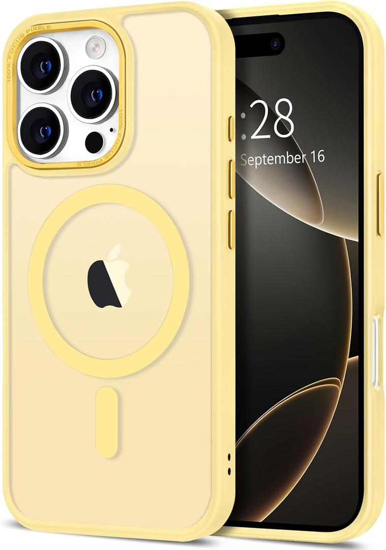 Hython Case for iPhone 16 Pro Case Magnetic Translucent Matte Phone Cases 6.3" [Compatible with MagSafe] Thin Slim Fit Shockproof Bumper Hard Protective Cover for Women Men Girls, Frosted Yellow