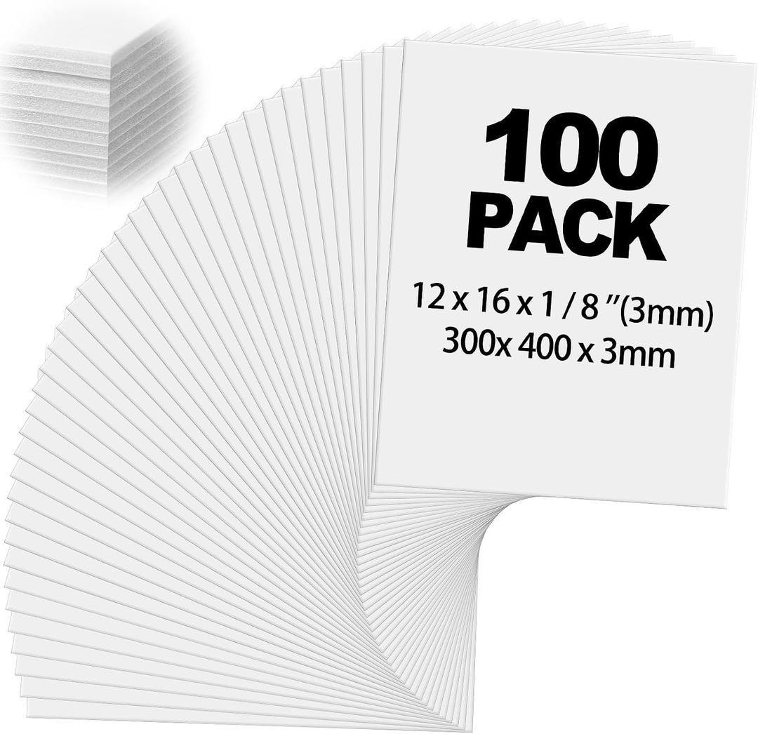 Frienda 100 Pack White Foam Board Foam Poster Boards 12 x 16 Inch Inch for Projects Double Sided Thickness, Rigid for School Crafts Office Art Projects Crafts, Presentation, Wedding