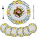 TEWENE Round Placemats Set of 6, Embroidered Washable Sunflower Cloth Table Place Mats Stain Resistant Boho and Farmhouse Style for Dining Room (15'' Round)