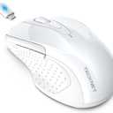 TECKNET Rechargeable Jiggler Wireless Mouse (BT5.0/3.0 & 2.4G) 4800 DPI Silent USB A & Bluetooth Mouse 6 Buttons, Wide Compatibility - White
