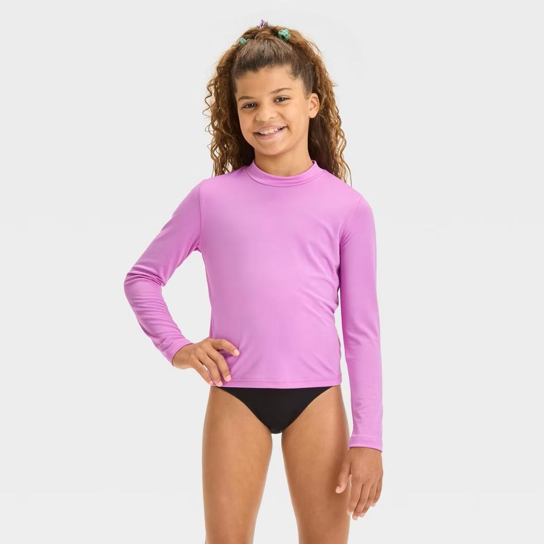 Girls' Long Sleeve Rashguard UPF 50+ Sun Swimming Pool & Beach Kids Toddler Swim Shirt, Size 3T