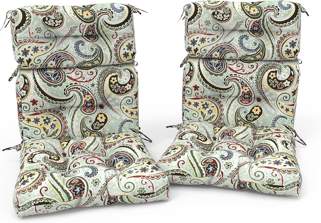 Outdoor High Back Patio Chair Cushions, Fade Resistant & Waterproof Tufted Seat and Back Cushions for Patio Furniture, Patio Chair Cushions 44x22 Inch, Set of 2, Paisley Lightcyan, 44"x22"x4"