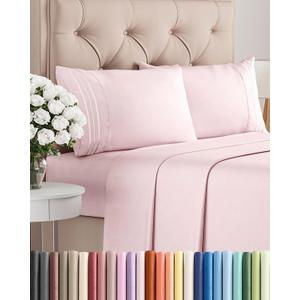 Cal King Size 4 Piece Sheet Set - Comfy Breathable & Cooling Sheets - Hotel Luxury Bed Sheets for Women & Men - Deep Pockets, Easy-Fit, Soft & Wrinkle Free Sheets - Lavender Pink Oeko-Tex Bed Sheets
