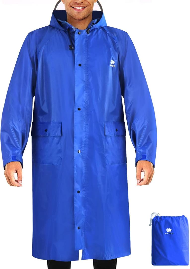 ANYOO Hood Rain Poncho Waterproof Lightweight Raincoat for Men Women Adult with Pocket for Hiking Camping Outdoor Activities (One Size)