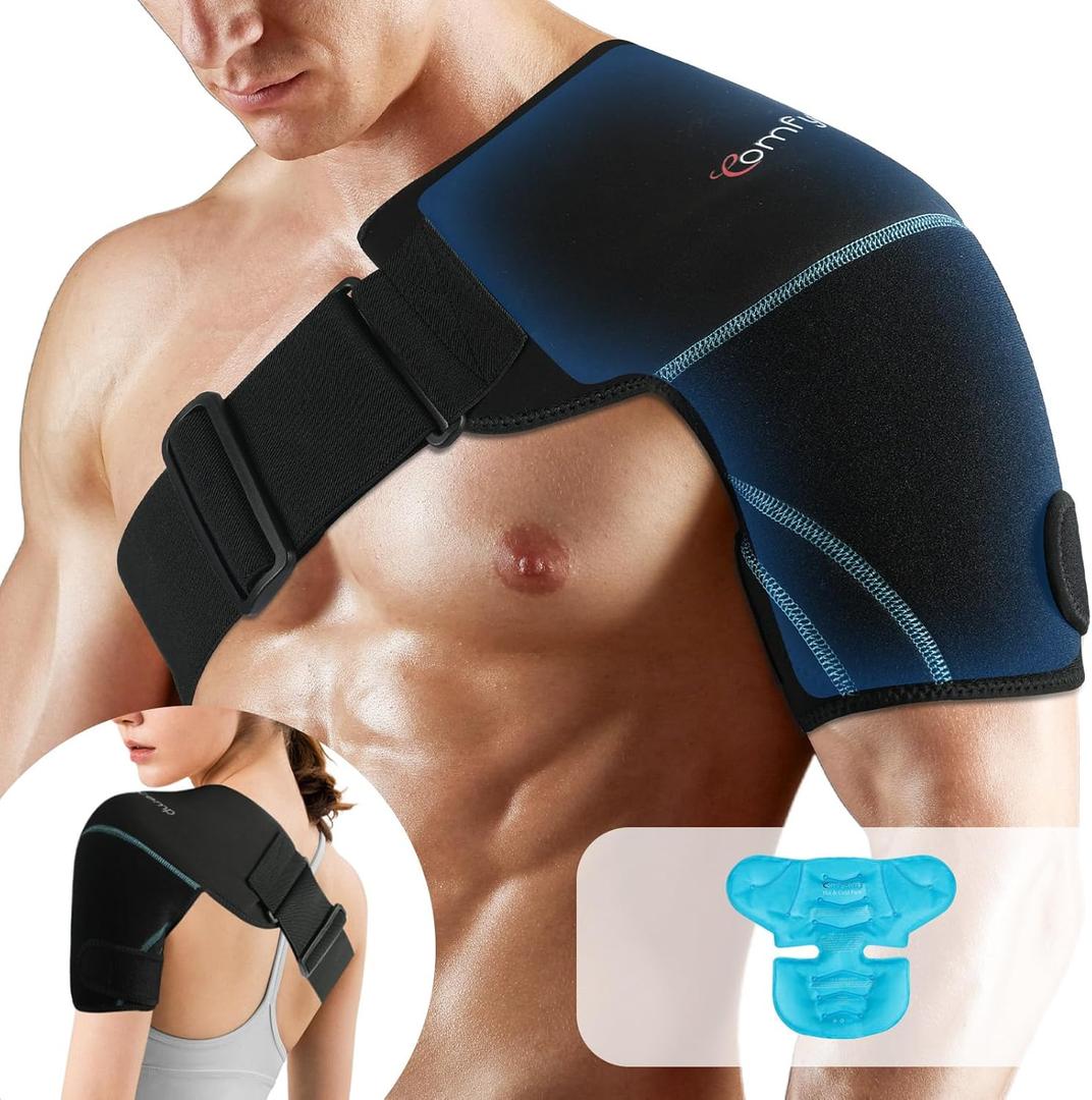 Comfytemp Shoulder Ice Pack Wrap, FSA HSA Eligible, Shoulder Brace with Gel Ice Pack for Injuries Reusable, Physical Therapy Cold Compression Sleeve for Arm Rotator Cuff Pain Relief, Surgery Recovery (Standard)