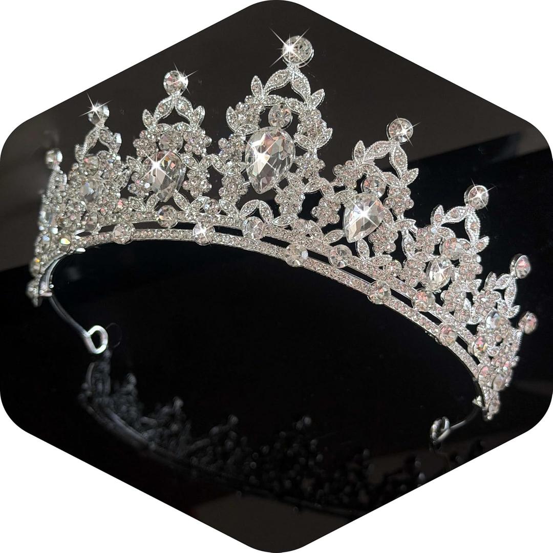 Crystal Tiaras and Crowns for Women - Wedding and Birthday Party Princess Crown Hair Accessories For Wedding, Prom, Pageant Celebration Party A3 (Silver)