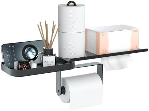 Toilet Paper Holder Wall Mount Metal Paper Towel Holder with Shelf Swivel Tissue Holder for Bathroom Kitchen Garage Roll Holder Standing Horizontal Hanging Paper Towel Rack Phone Storage Matte Black Toilet Paper Holder Wall Mount Metal Paper Towel Holder with Shelf Swivel Tissue Holder for Bathroom Kitchen Garage Roll Holder Standing Horizontal Hanging Paper Towel Rack Phone Storage Matte Black
