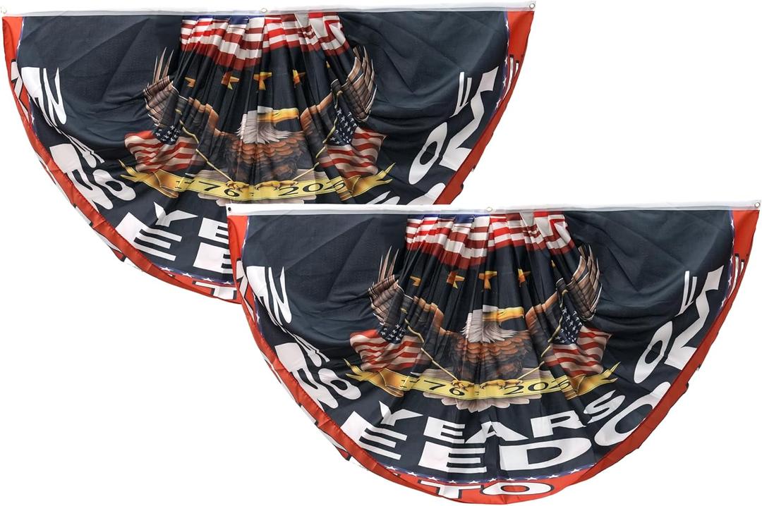 2 Pcs 250 Anniversary Fan Flag,Blessings America USA Flag 250th,1776-2026 Commemorative,4th of July Anniversary Celebration,with Eagle Design,Half Fan Flag Patriotic Holiday decorations,3 x 6 Ft.