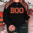 MYHALF Halloween Sweatshirt for Women Boo Embroidered Sweaters Cute Spooky Season Shirt Long Sleeve Fall Winter Pullover Tops (Small, Black)
