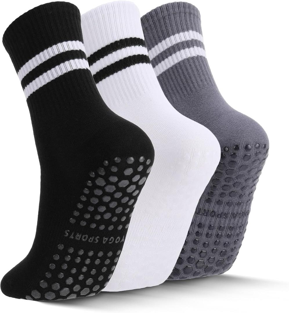 Striped Pilates Socks with Grips for Women (Black)