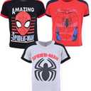 Marvel Spider-Man Boys 3 Pack Short Sleeve T-Shirt for Toddlers and Big Kids (7, Red/Black/Grey)