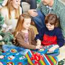 CAMKUZON Christmas Foil Wrapping Paper with Cut Lines on Reverse 3 Rolls Pack - Dancing Santa Claus, Colorful Stripes and Assorted Christmas Characters - Holiday Wrapping Paper Bundle, 24 Inch X 144