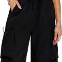 Cargo Shorts Women Y2K Baggy Knee Length Athletic with Pockets Hiking Waterproof Black Pants Men Summer Outfits (Black), Large