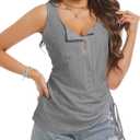 Womens Tank Tops, Summer Tops for Women 2024, U Neck Tank Tops Henley Tank Top Embroidery Sleeveless Stretch Basic Top Shirts (Gray, XS)