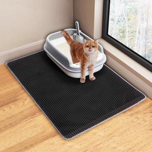 Cat Litter Mat Litter Trapping Mat,Cat Litter Box Mat for Floor 32"x22", 2 Layer Llitterbox Mat for Pet kitty,Litter Rug Catcher,Waterproof Urine Proof, Clean Easily, Collapsable, Medium (1 Count (Pack of 1), Gray)