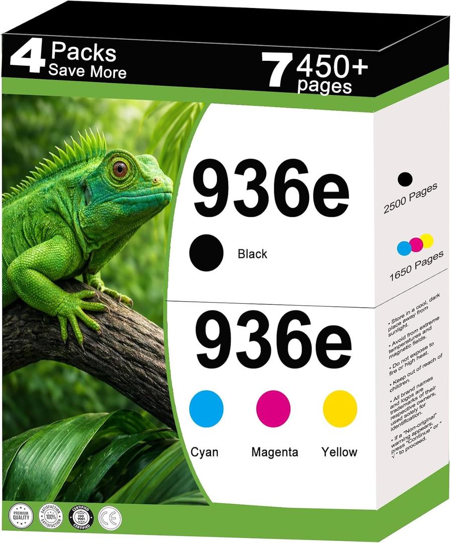 936e Ink Cartridges Compatible Replacement for HP 936 XL 936XL Combo Fit for OfficeJet 9122e Pro 9120 9120e 9125 9110b 9120b 9130b Wide Format 9730e 9730 Printer with V26.2.1 Chips ( CYMK, 4 Packs )