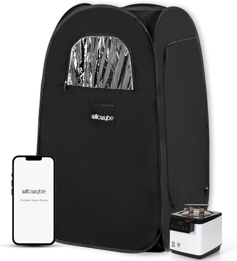 WillowyBe Portable Steam Sauna, Personal Home Spa Room With Bluetooth, Steamer, Sweat Tent, Foldable Sauna Chair, Personal Sauna For Home (Black)