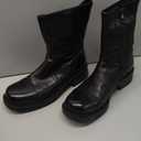 Women's Mid-Calf Cowboy Boots Western Style Zipper Boots Genuine Leather Chunky Heel Perfect for Skirts and Jeans, Black, 7