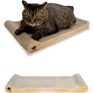 NyankonoYado No Mess & 1-Year Durable Cat Scratcher, Cardboard Scratch pad Bed Vet-Approved, Extra-Wide Reversible Cardboard, High Durability & Low Debris, for Large or Overweight Cats, Indoor