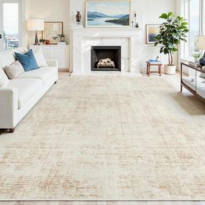9x12 Area Rugs for Living Room Washable Rug: Anti-Skid Abstract Modern Living Room Rug Soft Thin Carpets Indoor Floor Non-Shedding Carpet for Bedroom Dining Farmhouse Nursery Home Office Beige White