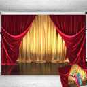 Qian 7x5FT Vinyl 3D Rendering Theater Stage Theme Photography Backdrops Golden and Red Curtains Photo Studio Props Vinyl Background for Wedding Birthday Party Decoration Banner