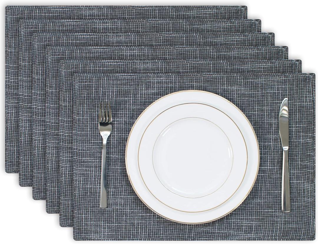 Kevin Textile Burlap Linen Placemats Set of 6 Heat Resistant Dining Table Place Mats Washable Kitchen Table Mats for Dinning Party Holiday Indoor Outdoor, 13 x19 inches, Dark Grey