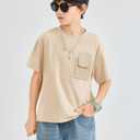 Boys Short Sleeve T Shirts Kids Fashion Crewneck Casual Tees Tops with Flap Chest Pocket 5-14 Years (Beige)