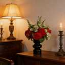 Artificial Flower in Black Glass vase, Red Roses,Carnations, Orchids, Artificial Roses in vase,11 x 11 x 16 inches (BGV-Red)