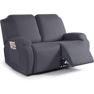 TAOCOCO Recliner Loveseat Slipcover, 2 Pieces Polyester Fabric Stretch Sofa Covers for 2 Seat Reclining Couch, Soft Washable Furniture Protector with Pockets (2 Seat, Dark Gray)