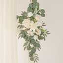 Deluxe White Artificial Wedding Arch Flowers with Drapes Kit-Pack of 5, 2pcs Flower Arrangements 3pcs Hanging Sheer Drapes White Ceremony Arbor Reception Backdrop Rose Floral Decorations.