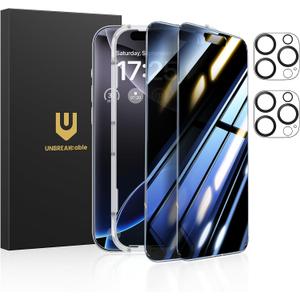 UNBREAKcable Privacy Screen Protector for iPhone 16 Pro (6.3-Inch), 2-Pack + 2 Lens Protectors｜25° Anti-Spy｜9H Hardness｜Anti-Fingerprint｜HD Clarity Tempered Glass