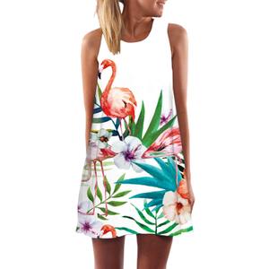 futurino Women's Summer Casual Sleeveless Vest Dress Flamingo Print Tank Mini Beach Dress (White, S)