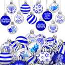 30 Pcs Happy Hanukkah Ornament for Tree Balls Star of David Hanging Ornaments 10 Styles Shatterproof Decorations White Blue Jewish Christmas Balls for Xmas Tree Decoration