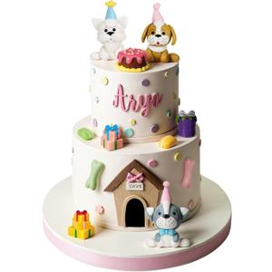 20pcs Dog Cake Decorations Kits Cake Topper Including Clay Puppy Dog Figurines Cakes and Resin Gift Box Bones and Macarons for Cute Pet Theme Birthday Party Supplies