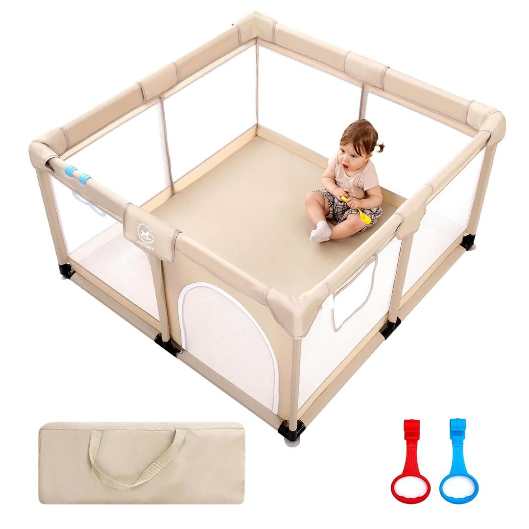 Baby Playpen, 50 * 50 in Playpen for Babies and Toddlers, Play Pen for Kids, Play Pens for Babies and Toddlers for Apartment, Indoors Play Yard with Soft Breathable Mesh (5050 Inch, Beige)