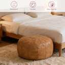 Thgonwid Unstuffed Moroccan Faux Leather Pouf Ottoman with Storage - Handmade Boho Chic Multi-Use Footrest for Living Room, Bedroom, Patio - Round Ethnic Floor Cushion & Decorative Accent, Khaki