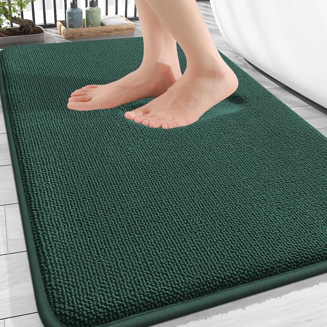 OLANLY Thick Memory Foam Bath Mat Rug 30x20, Extra Soft Absorbent Bathroom Rug, Quick Dry Bath Mats, Non-Slip, Washable Carpet for Bathroom, Tub and Shower, Home Decor Accessories, Blackish Green