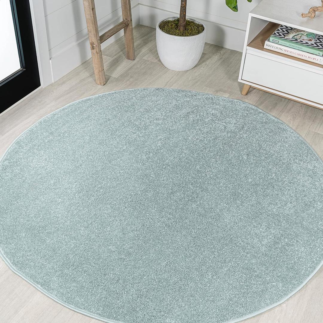 JONATHAN Y Haze Solid Low-Pile Aqua Blue 5' Round Indoor Area Rug, Coastal,Bohemian,Minimalist,Classic, Easy-Cleaning for Living Room,Bedroom,Kitchen,Pet Friendly,Non-Shedding (SEU100S-5R)