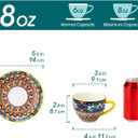 vancasso 8 oz Cappuccino Cups with Saucers Set of 6, Bohemian Ceramic Coffee Cup for Latte, Tea, Espresso, Microwave & Dishwasher Safe - Porcelain Latte Mugs for Kitchen or Cafe