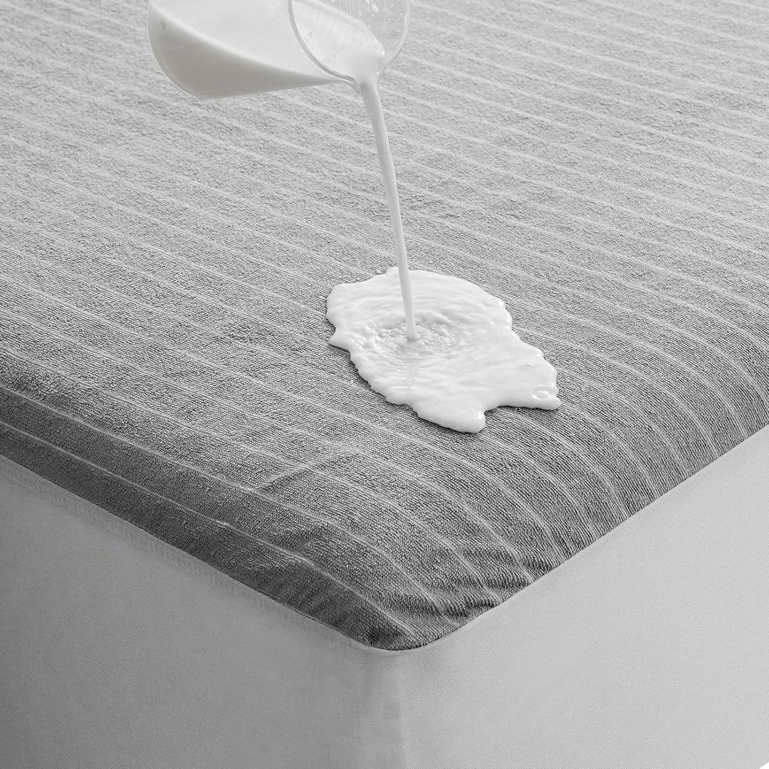 TASTELIFE Waterproof Mattress Protector, Soft Breathable Mattress Pad Cover, Noiseless Bed Cover - Stretch to 18" Fitted Deep Pocket Mattress Protection (Full, Gray Stripe)