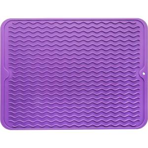 Silicone Dish Drying Mat for Multiple Usage,Easy clean,Eco-friendly,Heat-resistant Silicone Mat for Kitchen Counter or Sink,Refrigerator or Drawer Liner Purple, 23 x 17