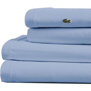 Lacoste 100% Cotton Percale 4-Piece Sheet Set – Cool, Crisp, Matte, and Durable, Oeko-Tex Certified – Solid, Allure Blue, Queen