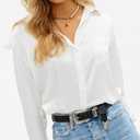 Satin Button Down Shirts for Women Long Sleeve Slim Fit Office Blouses Casual Business Silk Tops with Pocket S-XXL